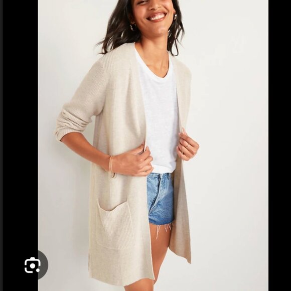 Old Navy Shaker Stitch Long Line Open Front Cardigan in Oatmeal size XXL - Picture 1 of 6
